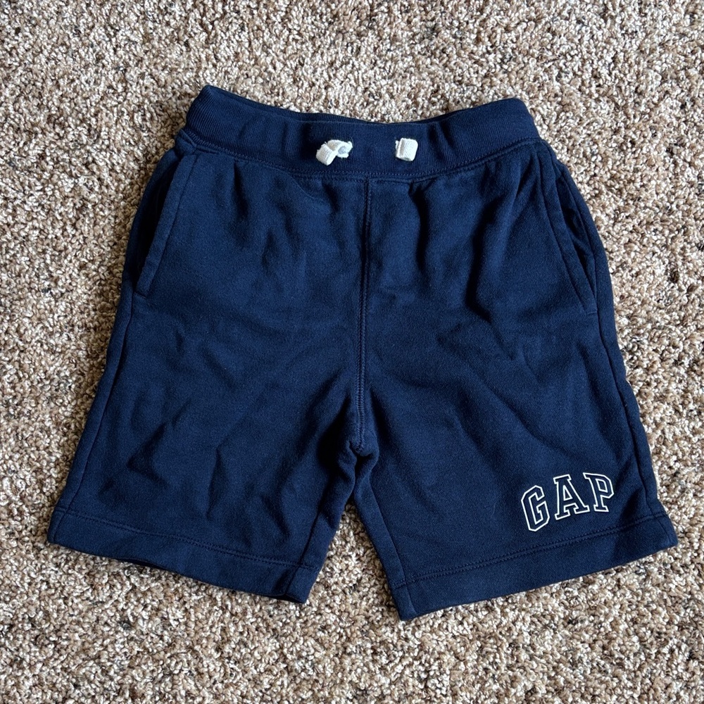GAP Kids Dark Blue Fleece Drawstring Logo Shorts, Boys Size Small
